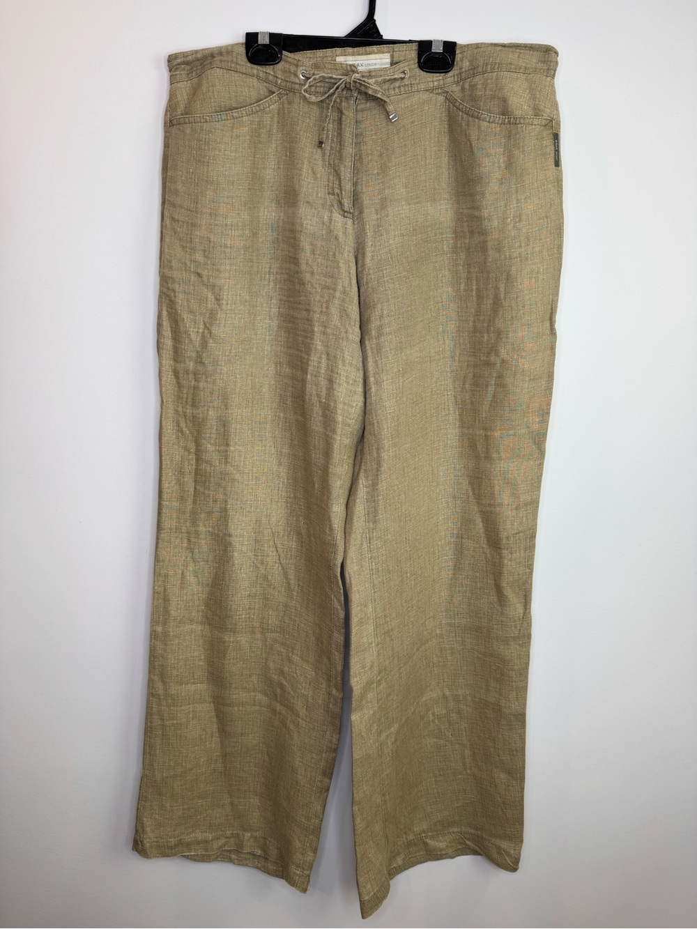 Brax Marina Lightweight Beige Linen Drawstring Pants size 12 wide legs
